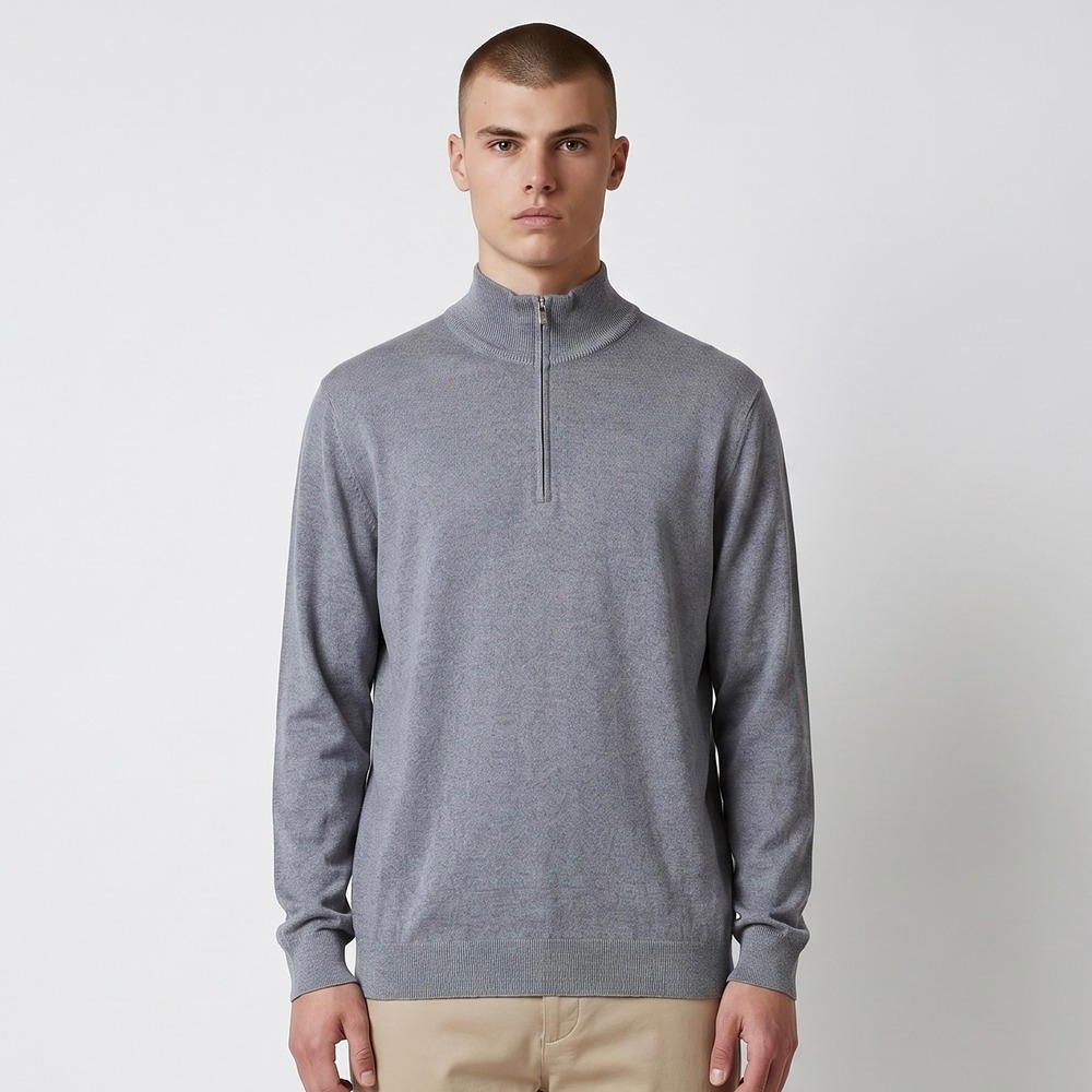 Gran Sasso 1/4 Zip Sweater Mens XL Grey Virgin Wool Pullover‎ Lightweight Italy